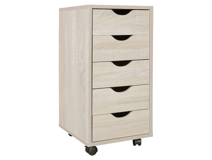 Mid.you Rollcontainer, Eichefarben, Holzwerkstoff, 5 Schublade(n) Schubladen, 33x68x38 cm, griffloses Öffnen, Büromöbel, Container, Rollcontainer