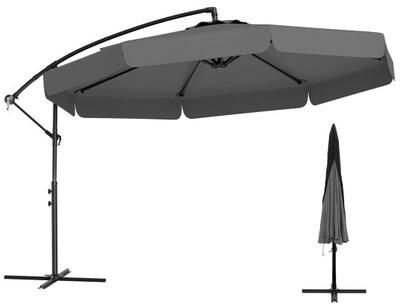 Costway 10 Feet Patio Cantilever Umbrella with Cover Tilt Adjustment and Ruffled Edge-Gray