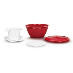 Borner Cheesemaker & Multimaker with keep-fresh lid, sieve salat bowl serving bowl, make your own cream cheese at home red