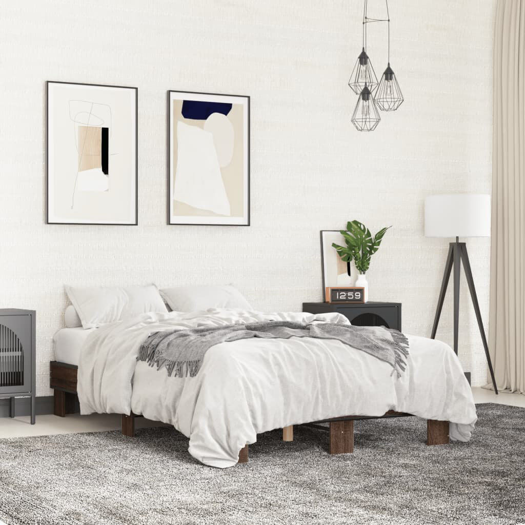 17 Stories Otylie Bed Frame Brown Oak UK Double - DE 135 x 190 cm