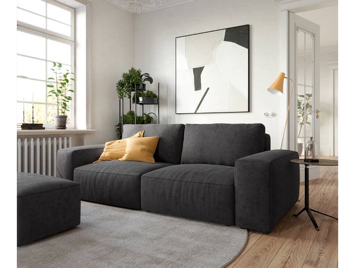 Big canapé Lanzo 230x95 cm microfibre noir avec pouf