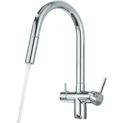 KLARWERK® Jana | ausziehbare 3-Wege Armatur Edelstahl Chrom Glanz | Filter Trinkwasser Wasserhahn Küche | Osmose Mischbatterie U-Auslauf 3 Anschlüsse