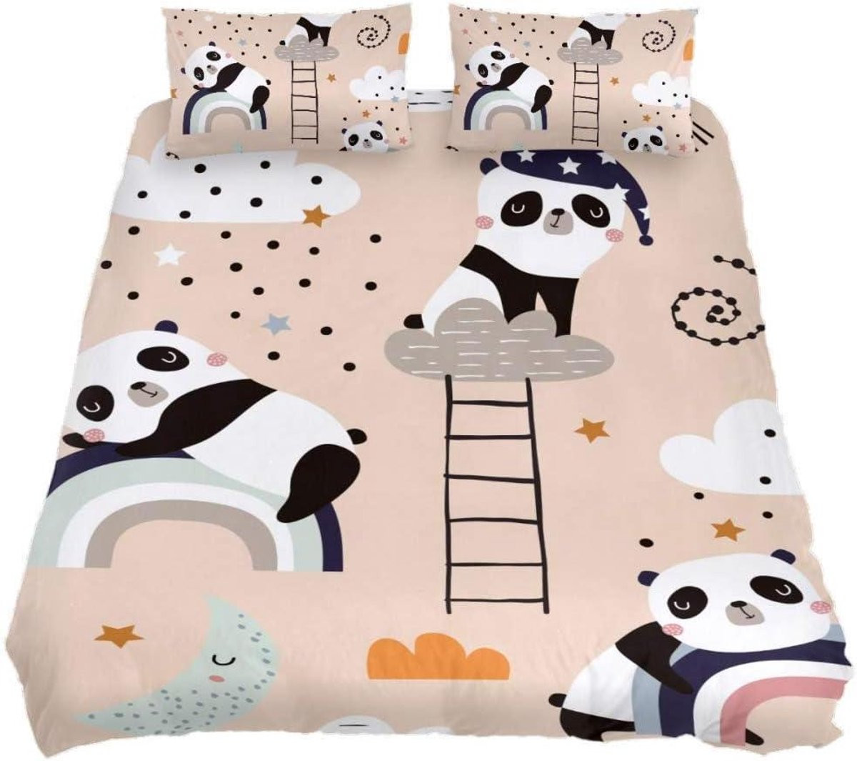 3-delige dekbedovertrek set met schattig panda design in multicolor