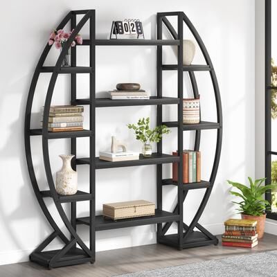 Bluebell "Industrial Bookshelf, Oval Triple Wide 5 Tiers Etagere Bookcase - 11.81""D x 55.11""W x 69.68""H"