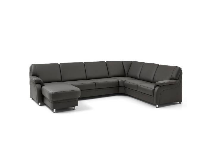 Wohnlandschaft Samento Schwarz Echtleder Tomma 329 x 91 x 239cm Ottomane davorstehend links Keine Funktion Modern