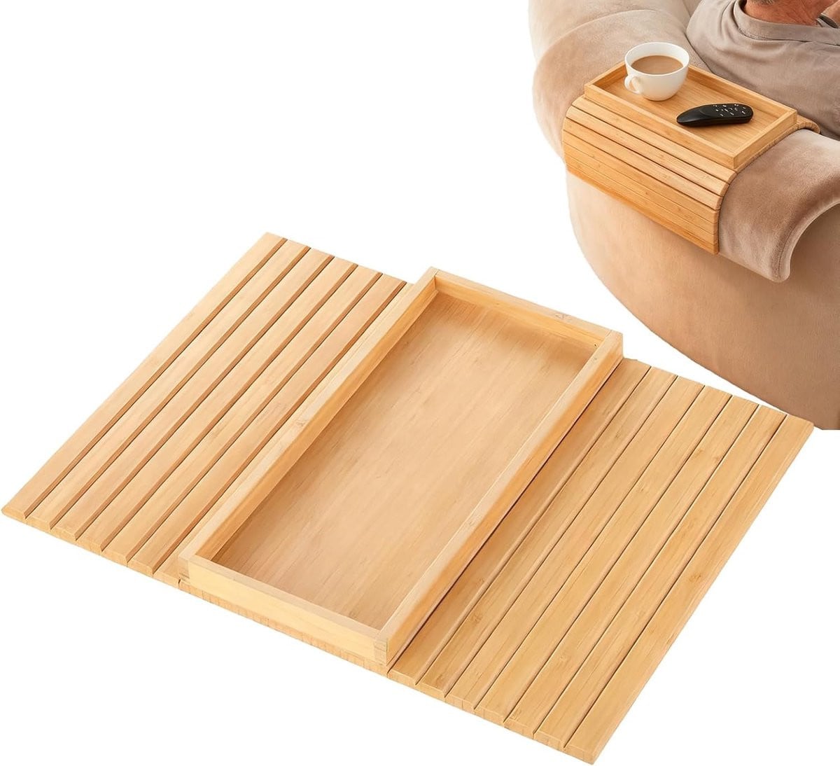Bank Armsteun Dienblad Houtkleur - Universele Banktafel voor de Sofa met Antislip Ontwerp