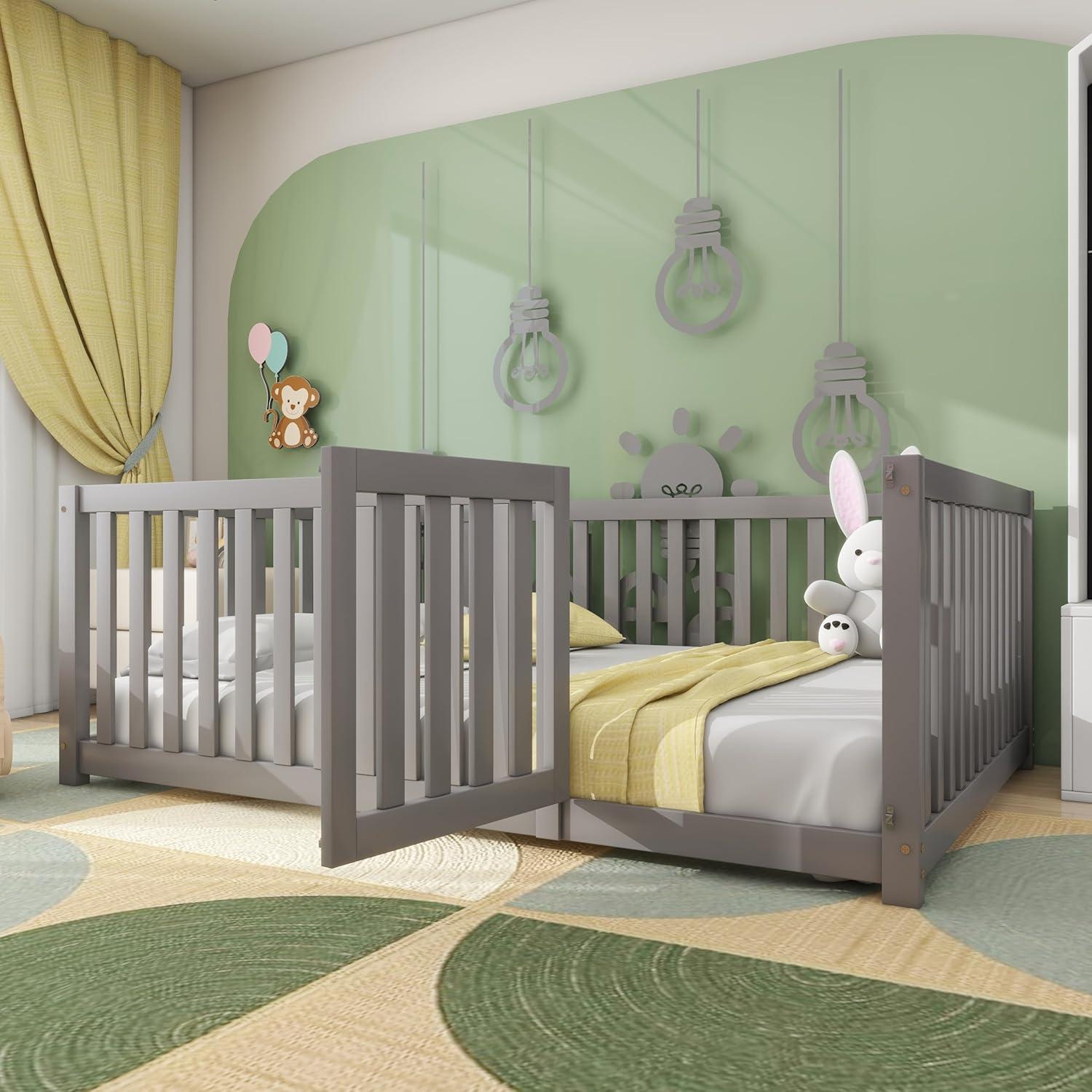 Kinderbettgestell - Kleinkindbett - Bettgestell für den Boden - Kinderbettumrandung - Inklusive Absturzsicherung - Kinderzimmer - Multiplexholz