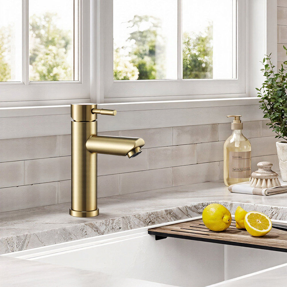 Belfry Bathroom Stainless Steel Sink Tap with Single Lever Brushed Gold 10cm
