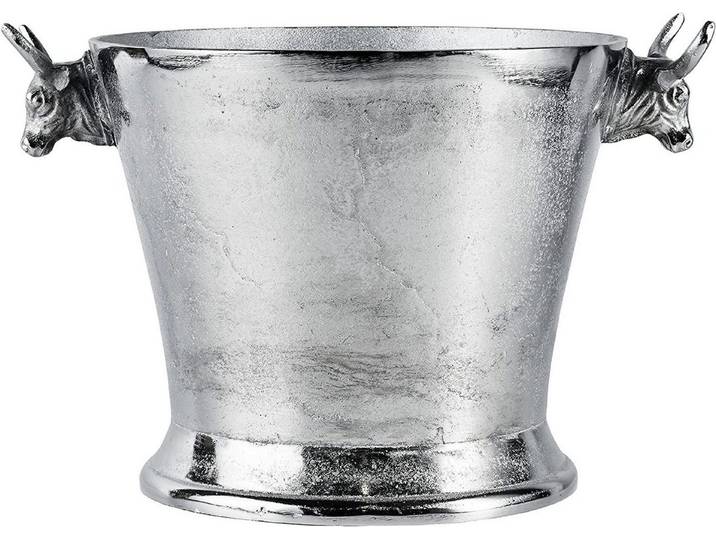 MichaelNoll Wein- und Sektkühler Champagnerkühler Stierkopf Flaschenkühler Aluminium Silber XL 39 cm