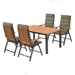 Merxx Athos Set 9tlg., 4 Klappsessel, 4 Aullagen, 1 Tisch 150 x 90 cm, Aluminium