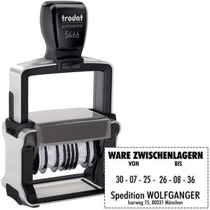 Trodat Datumstempel Professional 5466/PL, schwarz, selbstfärbend, Abdruck 59 x 32 mm, Schrifthöhe 4 mm, bis 4 Zeilen Wunschtext