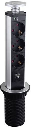 LEDmaxx TSD001 Steckdosenturm 3fach Aluminium, Schwarz 1St.