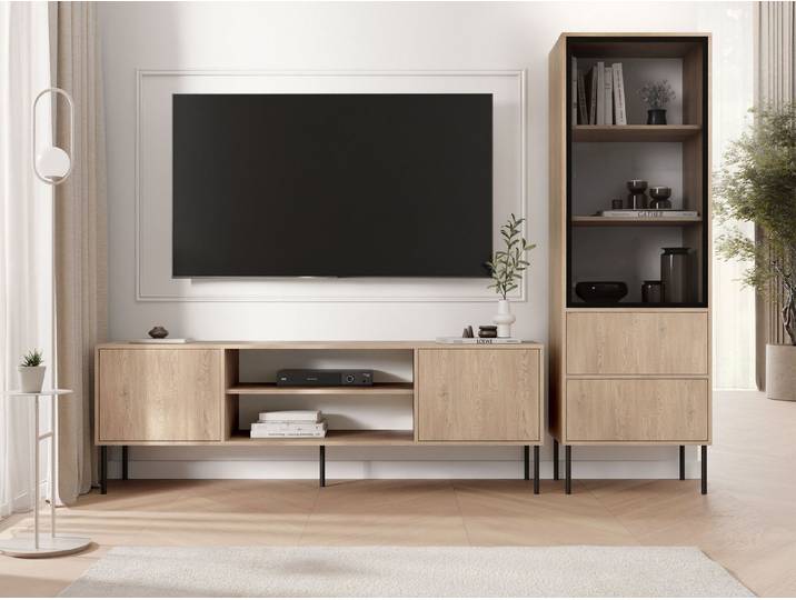 MIRJAN24 Wohnzimmer-Set Domi I, (2er-Set, TV-Lowboard, Vitrine), Schwarze Metallfüße, Gedämpftem Schließsystem