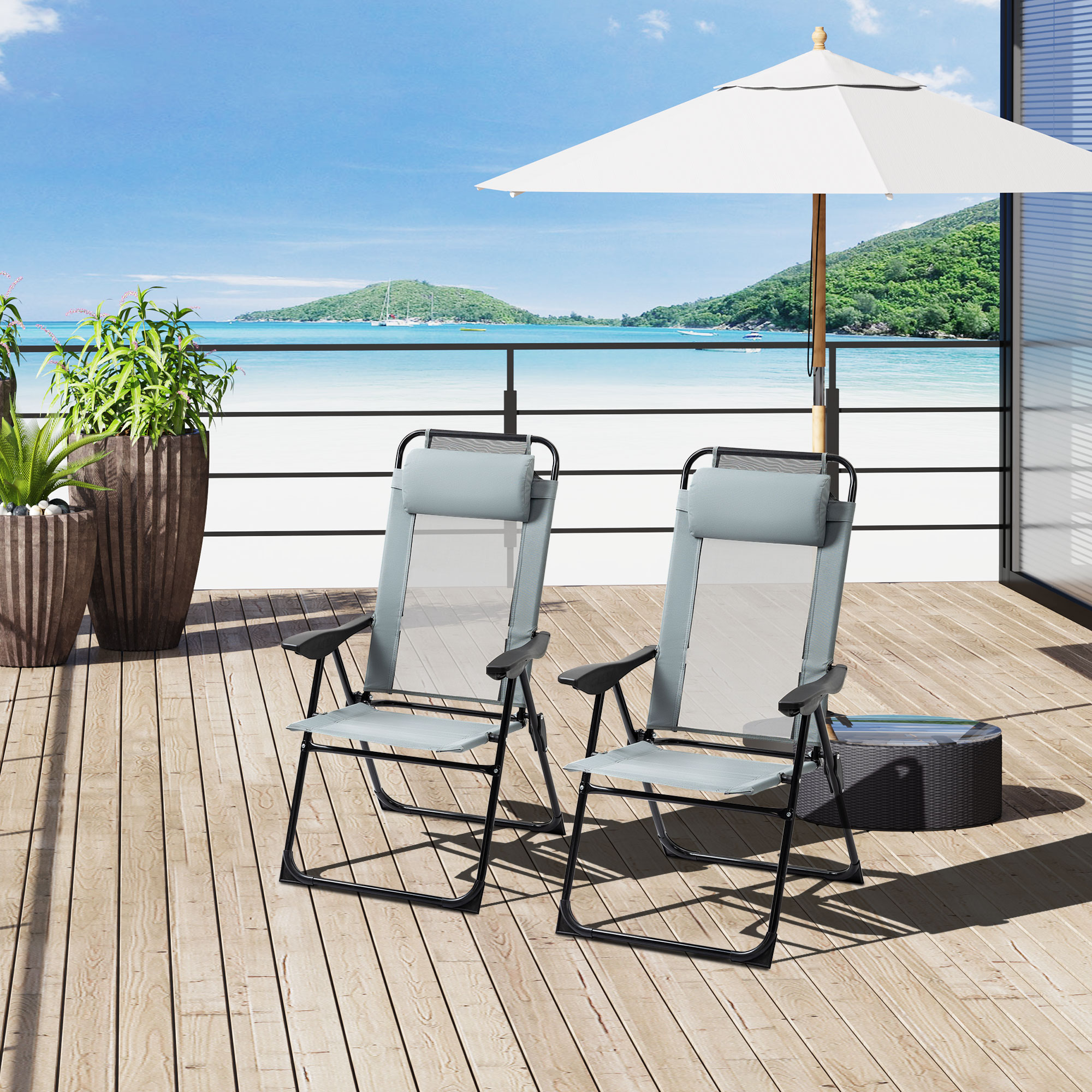 Outsunny Set di 2 sedie da giardino set basic di 2 sedie pieghevoli sedia da campeggio con braccioli schienale regolabile in 5 posizioni