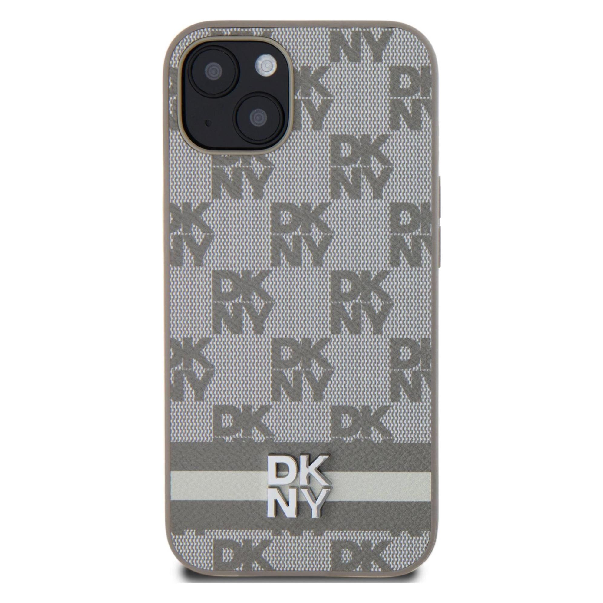 DKNY PU Leather Checkered Pattern and Stripe Case for iPhone 13 Beige (Apple iPhone 13) (DKHCP13MPCPTSSE)