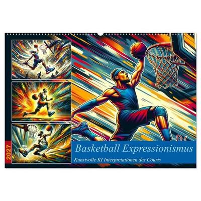 Basketball Expressionismus - Kunstvolle KI Interpretationen des Courts (Wandkalender 2027 DIN A2 quer), CALVENDO Monatskalender
