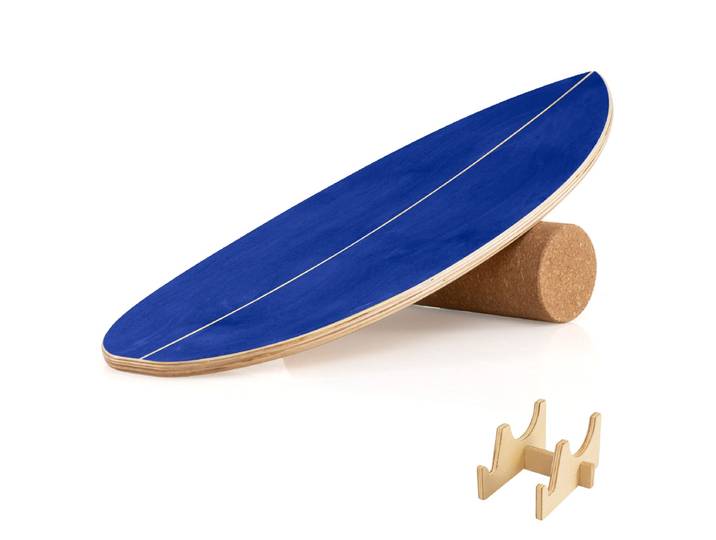 Balansbord voor Volwassenen Houten Schommel met Kurken Rollen en Opbergbeugel-Blauw