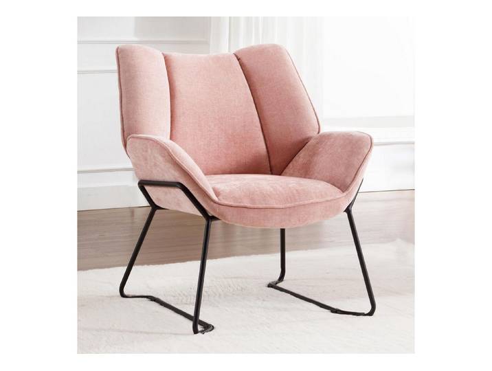 LuxusKollektion Loungesessel Sessel Loungesessel Ohrensessel Chenille Metallbeine Rosa