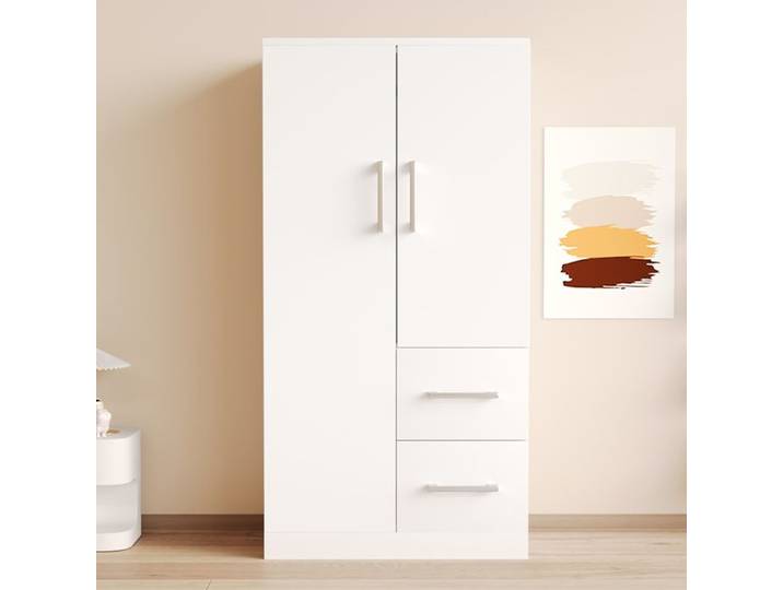 Armoire - DREAMMESPACE - Double porte - 2 tiroirs - Blanc - 70x40x135 cm