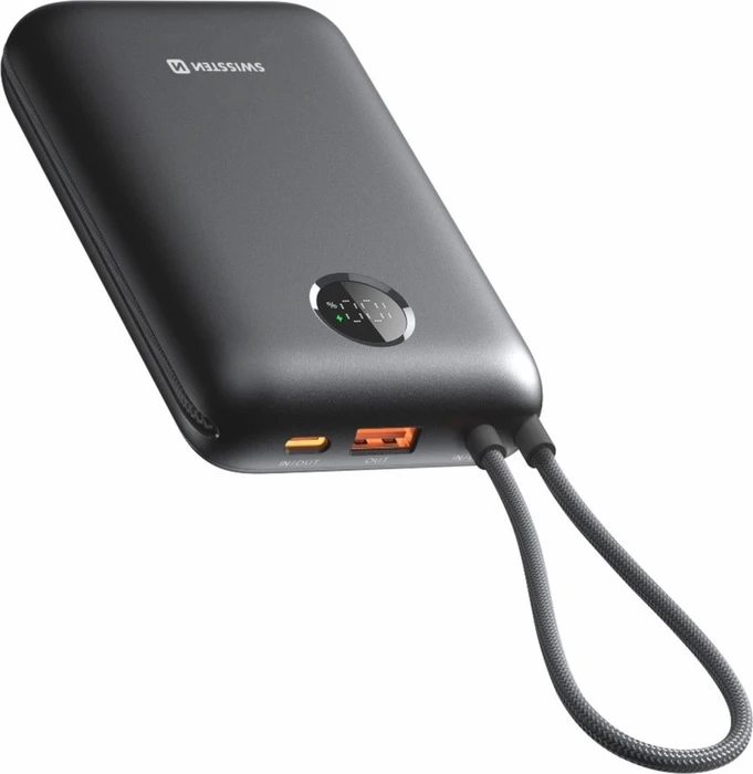 Swissten Voltbox 35W 20000 mAh mit integriertem USB-C und Lightning Kabel schwarz