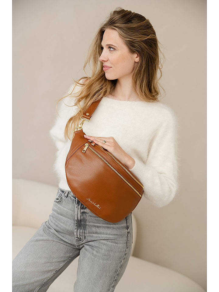 Anna Morellini Leder-Gürteltasche "Lorenza" in Hellbraun - (B)36 x (H)22 x (T)12 cm - onesize