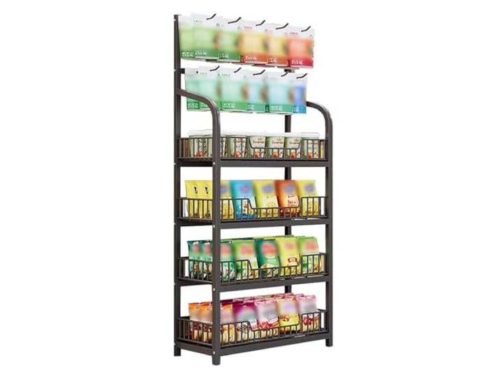 Snack-Organizer, Großes mehrschichtiges Organizer-Regal for Supermärkte, Süßwarenläden(4 Tier Black,50x27cm/19.7x10.6in)