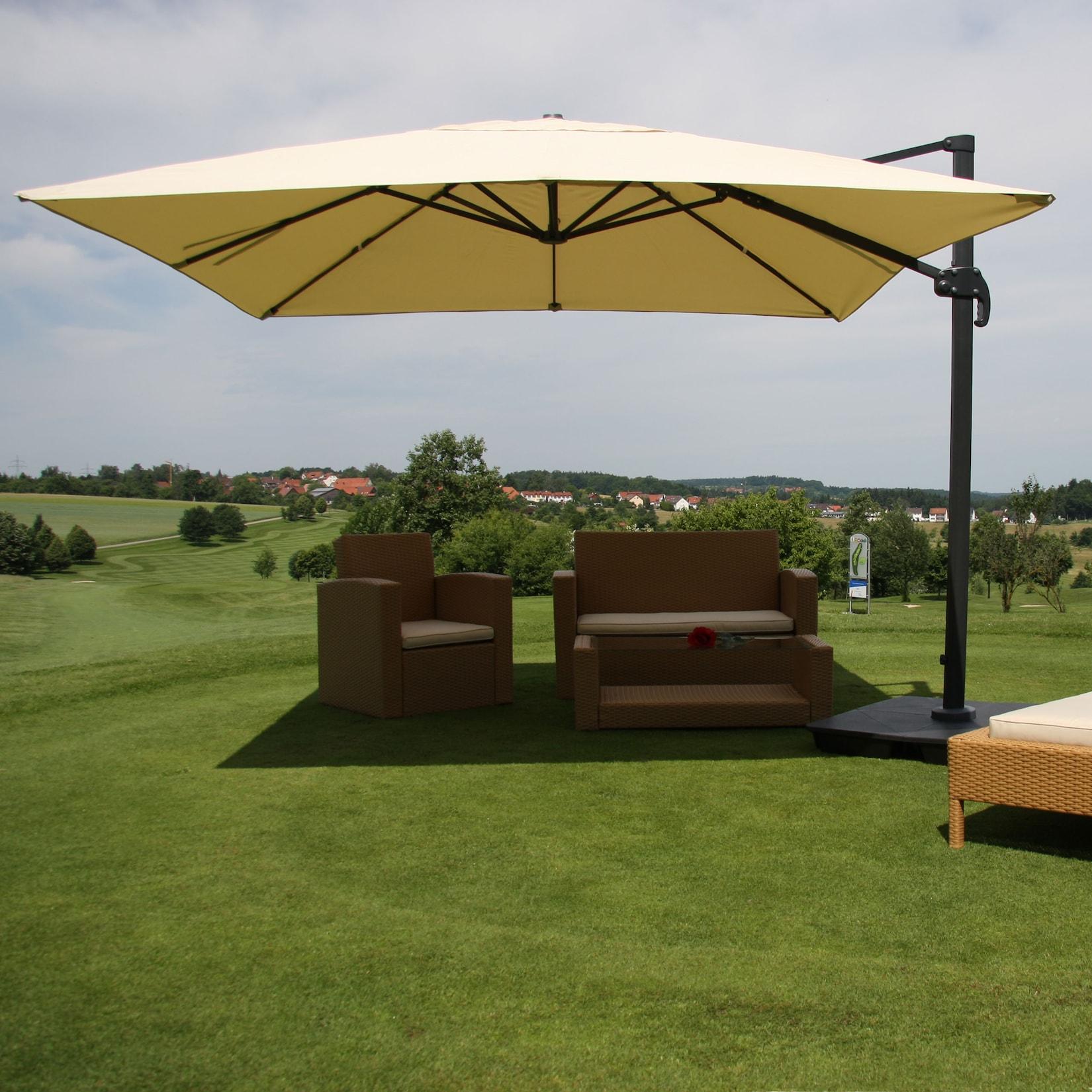 Ampelschirm MCW-A96, Gastronomie Sonnenschirm, 3x3m (Ø4,24m) Polyester/Alu 23kg ~ creme mit Ständer