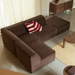Quinto - Modulares Ecksofa links aus braunem Stoff, 3-4 Sitzer