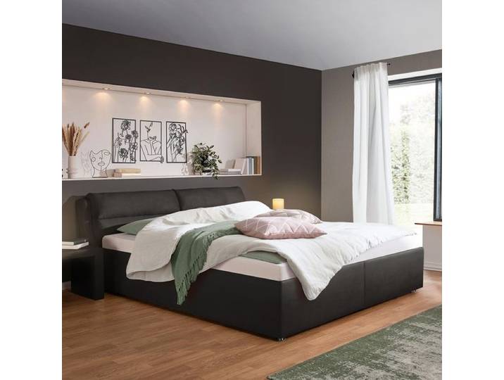 Polsterbett Cremona Microvelours mit Bettkasten 100x200cm Schwarz klassischer Stil,