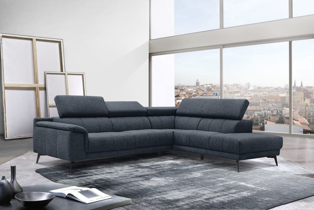 Wozimo Canapé d angle 5 places avec appuie-tête réglables, bleu Bleu 290x82x228cm