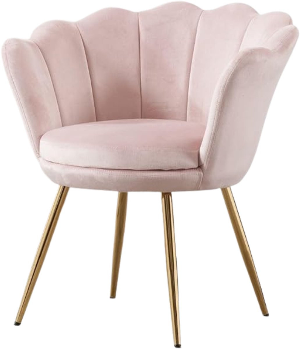 Verte Makeup Chair Make-Uptafelstoel met Fluwelen Zitting en Gouden Poten - Lichtroze