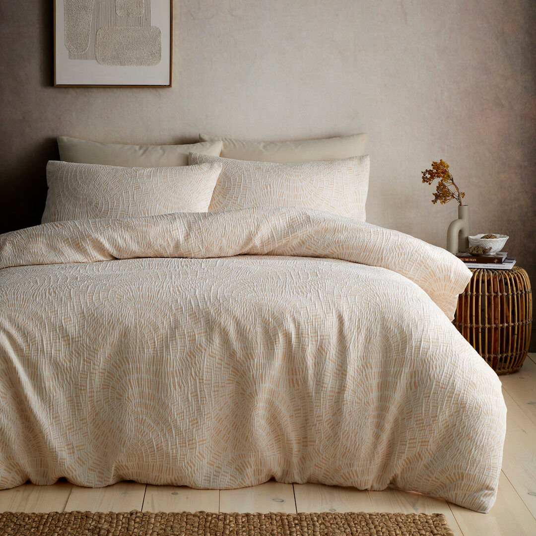 AppleTree Fossil Jacquard Polyester Geometric Shapes Duvet Cover Set Natural Super King
