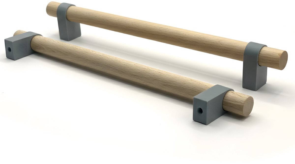 Home 3D Handgrepen Grijs - 2 stuks - Beukenhout - Voor keuken, kast en meubel