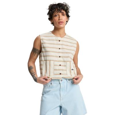Tanktop QUIKSILVER "Lomas", Damen, Gr. S, beige (bone weiß lomas stripe), Obermaterial: 55% Baumwolle, 45% Hanf., Tops Tanktop