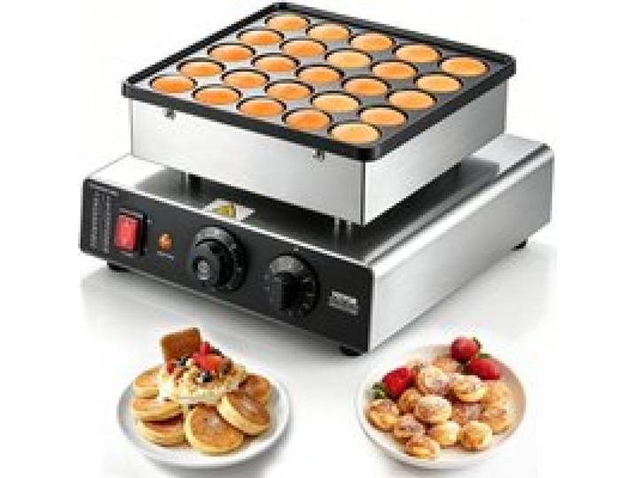 VEVOR Mini Pfannkuchenmaker Dutch Muffin Waffeleisen mit 43 mm Durchmesser, antihaftbeschichteter Poffertjes-Grill aus Edelstahl, elektrischer Mini Pancake Bäcker für Zuhause Küche Restaurant