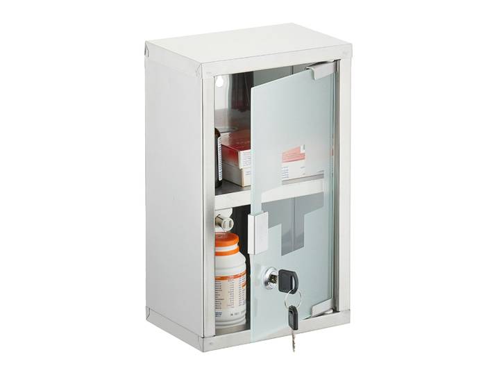 Abschliessbarer Medizinschrank Edelstahl Silber-Transparent