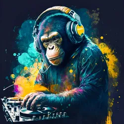 Leinwandbild MONKEY DJ (BHT 95x95x3,10 cm) - blau - BHT 95x95x3,10 cm