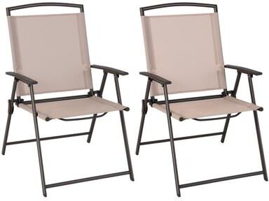 Costway Set of 2 Patio Dining Chairs with Armrests and Rustproof Steel Frame-Beige