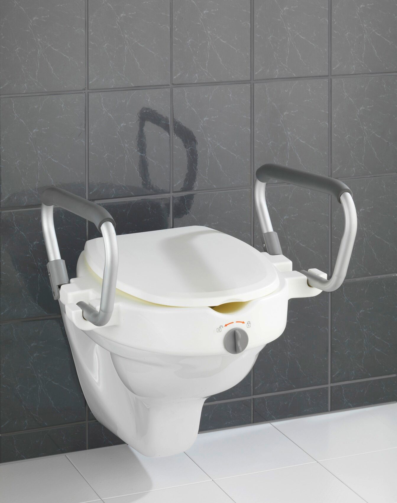 WC-Sitz WENKO "Secura", weiss (weiß), B:55cm L:38cm, Aluminium, Kunststoff, WC-Sitze, WC-Sitz, SItzerhöhung mit Stützgriffen weiß Einheitsgröße