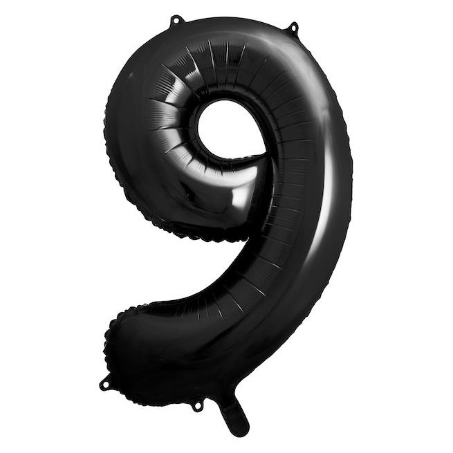 Partydeco Zahlenballon 9 Alu Schwarz 86cm (1x) (FB1M-9-010)