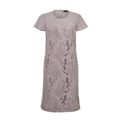Abendkleid GOLDNER "Kleid aus sommerlicher Spitze", Damen, Gr. 44, N-Gr, grau (taupe), Obermaterial: 100% Polyester PES., festlich, Halbarm, Kleider Abendkleid, mit kleinen Flügelärmelchen
