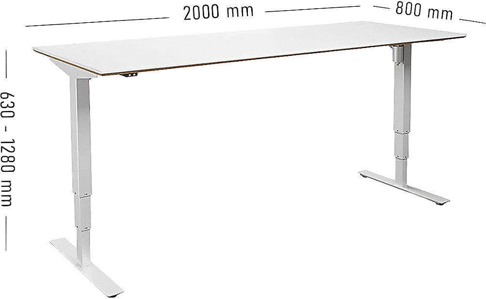 kaiserkraft Schreibtisch Atlanta Trend, elektrisch höhenverstellbar, gerade, BxT 2000 x 800 mm, weiß/weiß