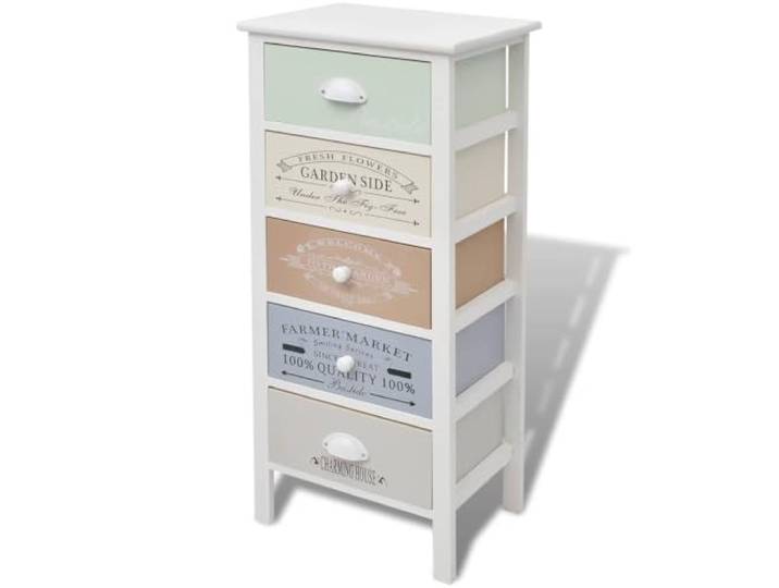 HKTMGDNG Beistellschrank Holz mit 5 Schubladen Landhausstil Kompakte Schubladenkommode aus Paulowniaholz für Flur und Schlafzimmer mit 5 bunt bedruckten Wechselschubladen.