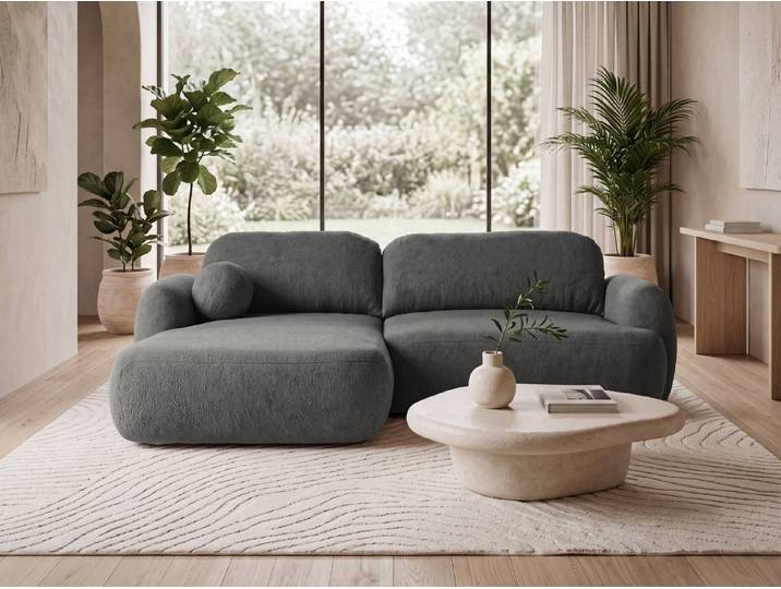 yourhouse24 Ecksofa OLLY in Bouclé mit Schlaffunktion & Bettkasten – Abgerundetes Design