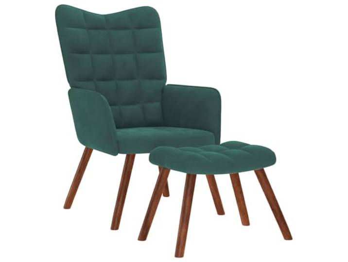 Makastle Sessel mit Hocker & Rückenlehne, Relaxsessel mit Fußstütze, Loungesessel, Lesesessel für Wohnzimmer Schlafzimmer, Dunkelgrün Samt
