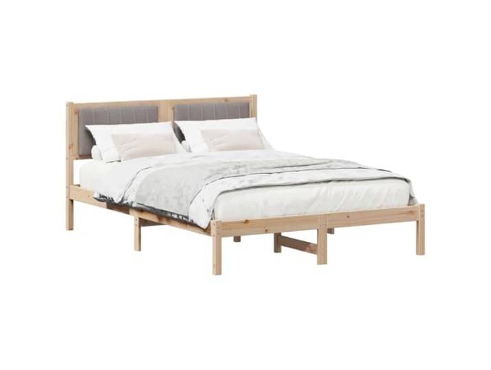 KTHLBRH Bett Kiefer massiv Taupe 135 x 190 cm Gepolstertes Kopfteil, robuste Struktur, einfache Reinigung, modernes Design