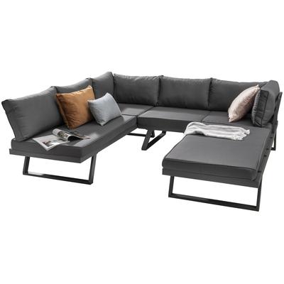 Gartenlounge-Set DESTINY "MANHATTAN Set, Tisch 70x70x30cm, anthrazit", grau (dunkelgrau, dunkelgrau, dunkelgrau), B:260cm T:190cm, Aluminium, PVC, Polyester, Sitzmöbel-Sets, Aluminium, Textilene
