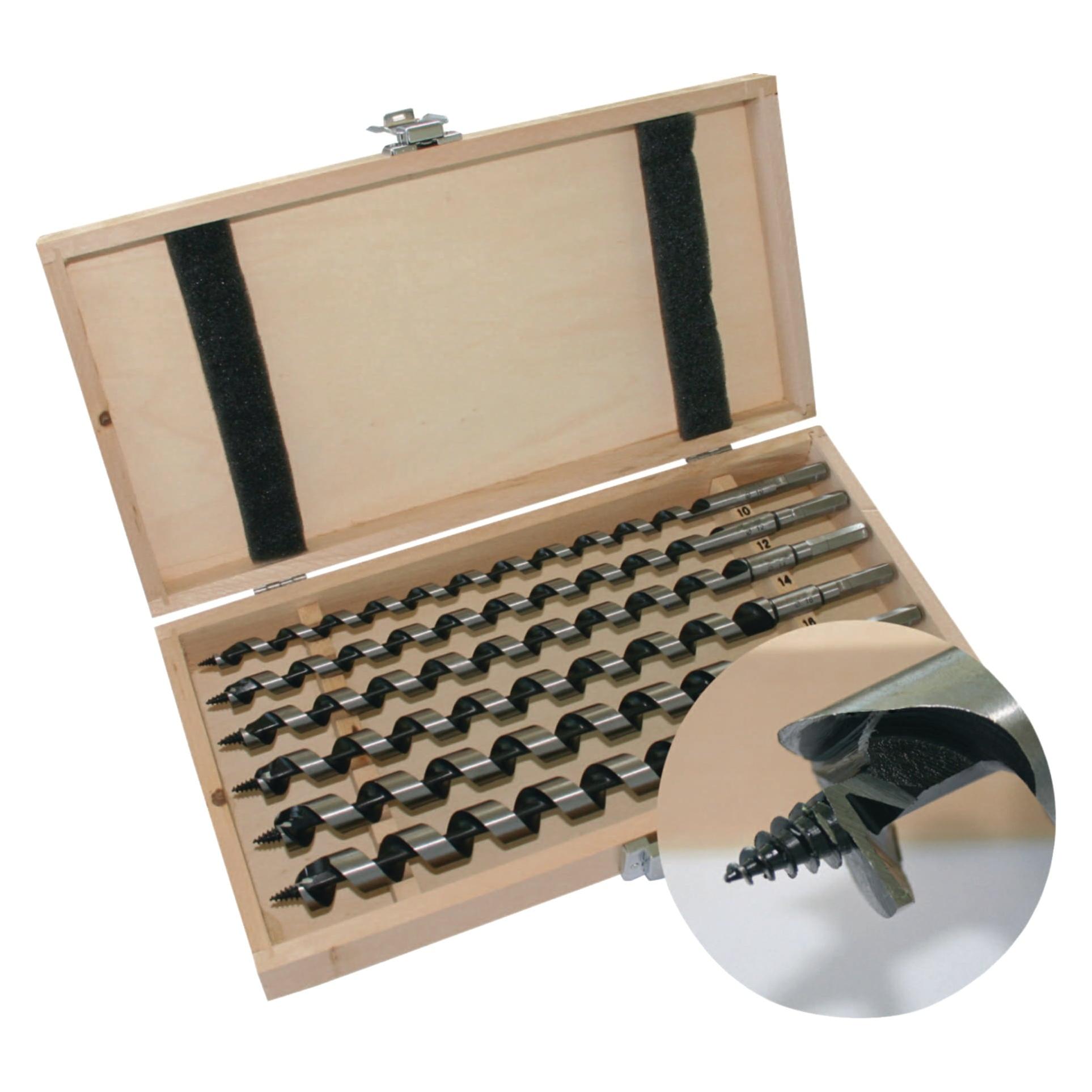Tecwerk Schlangenbohrersatz 6-teilig Länge 460 mm 10 - 20 mm in Holzkassette (10 Millimeter, 12 Millimeter, 14 Millimeter, 16 Millimeter, 18 Millimeter, bis 20 Millimeter) (2000863251)