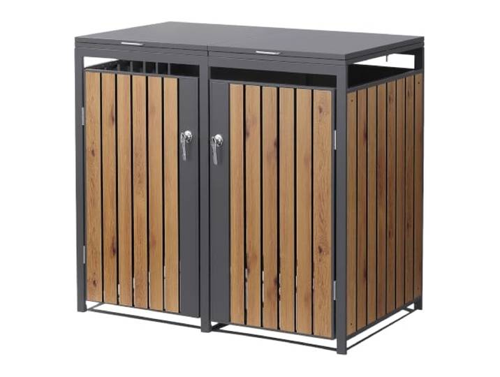 ML-Design Mülltonnenbox 2er 240L, Mülltonnenverkleidung für 2 Mülltonnen, Müllbox wetterfest, Mülltonnenhaus aus Stahl, Müllcontainer mit Deckel, abschließbare Tür, 132x80x120 cm, Anthrazit-Holzoptik