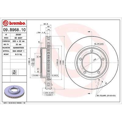 Brembo 1x Bremsscheibe [Hersteller-Nr. 09.B968.11] für Toyota